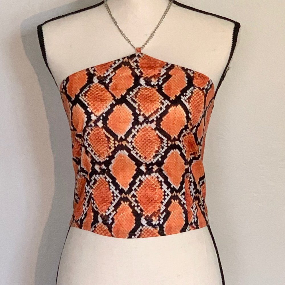 Pretty Little Thing Orange Snake Printed  Crop Top